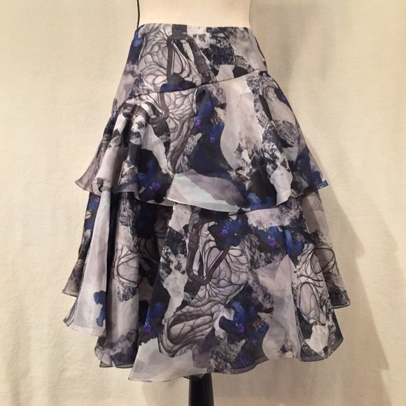 NWT Prabal Gurung silk double organza floral print tiered skirt - Picture 3 of 8